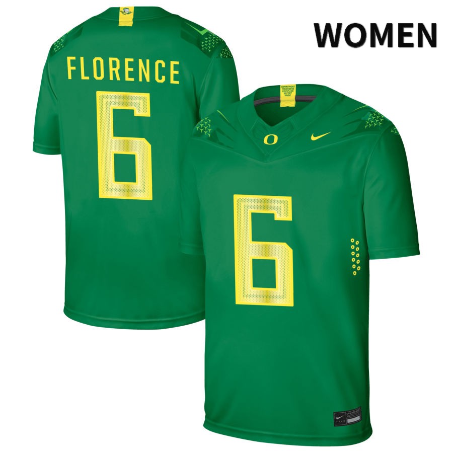 Oregon Ducks Women's #6 Jahlil Florence Football College Authentic Green NIL 2022 Nike Jersey ERD14O0Y